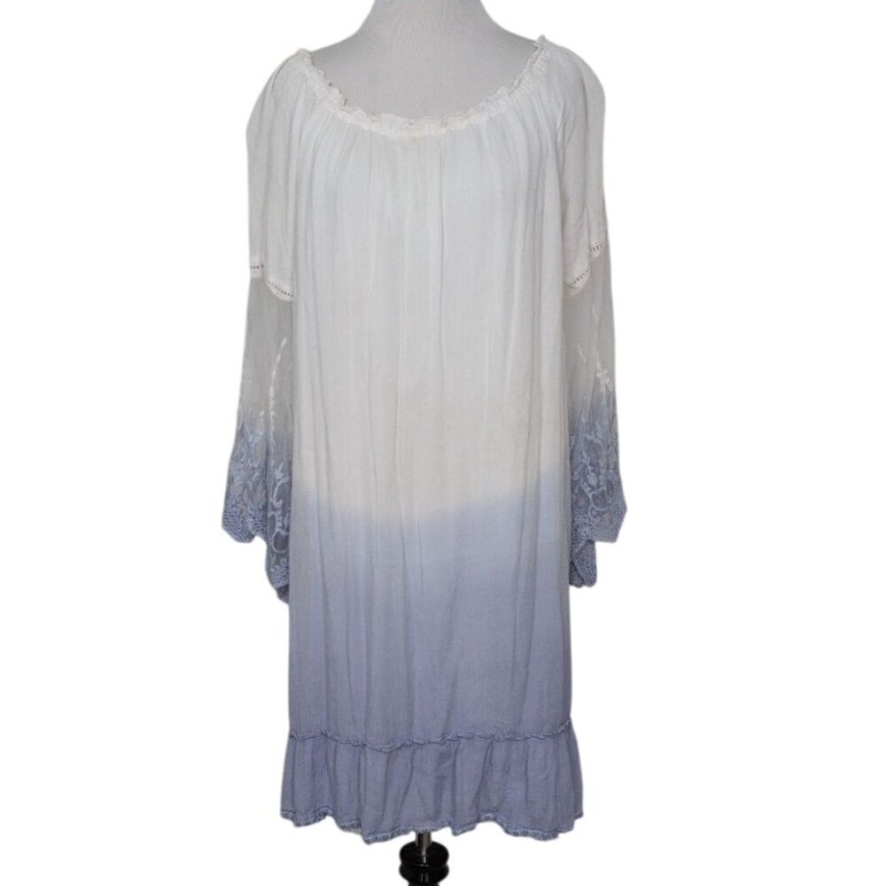 Cato Ombre Lace Sleeves Dress Womens Size Large White Blue Off Shoulder Boho